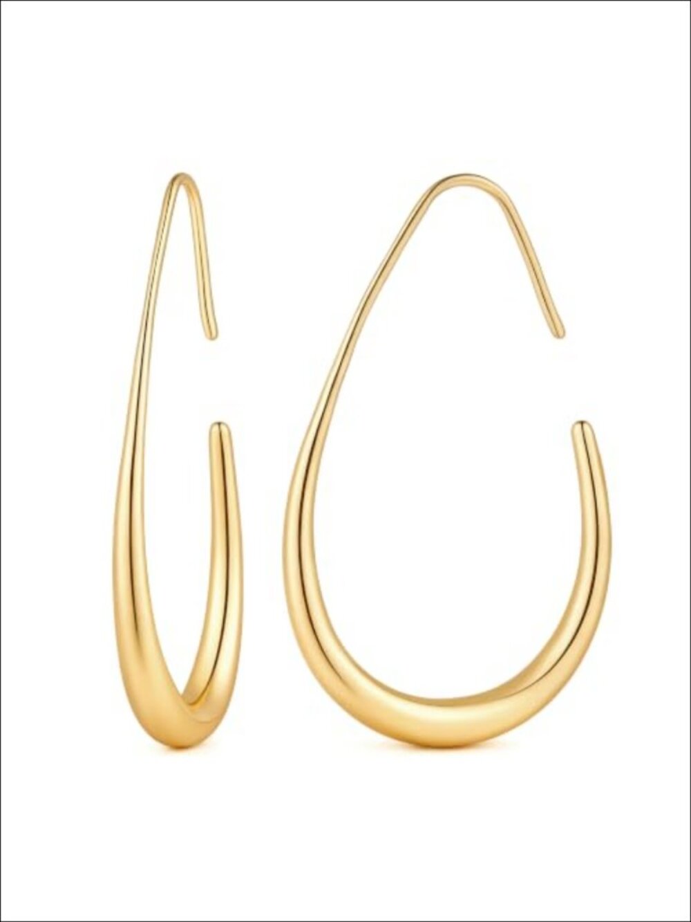 14K Gold Plated Teardrop Hoop Earrings Pull Through Minimalist